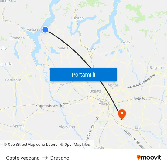 Castelveccana to Dresano map