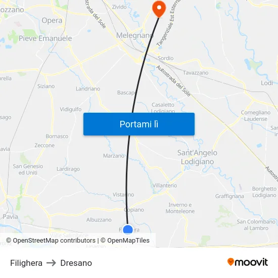 Filighera to Dresano map