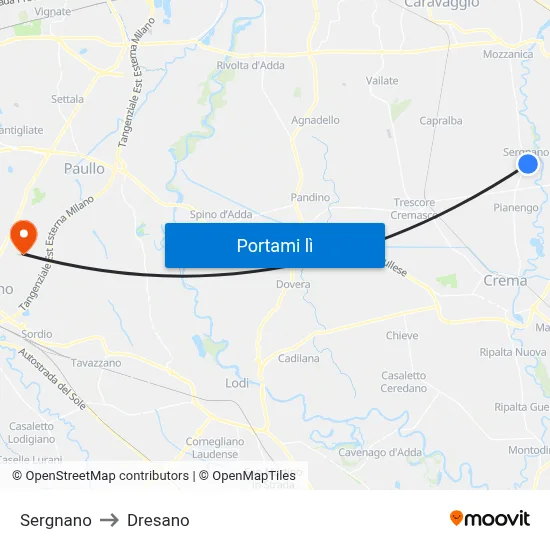 Sergnano to Dresano map