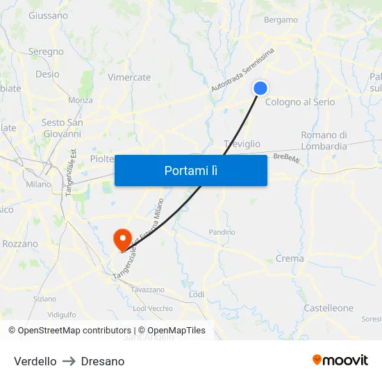 Verdello to Dresano map