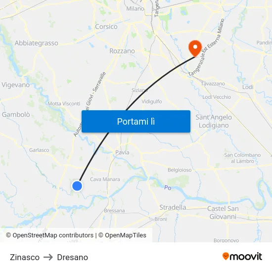 Zinasco to Dresano map