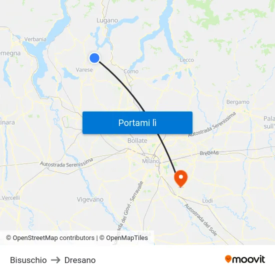Bisuschio to Dresano map