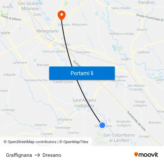 Graffignana to Dresano map