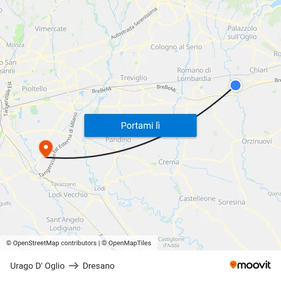 Urago D' Oglio to Dresano map