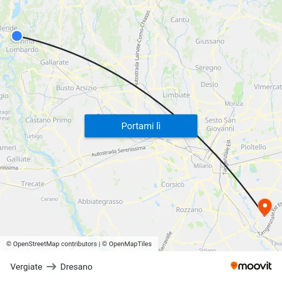 Vergiate to Dresano map
