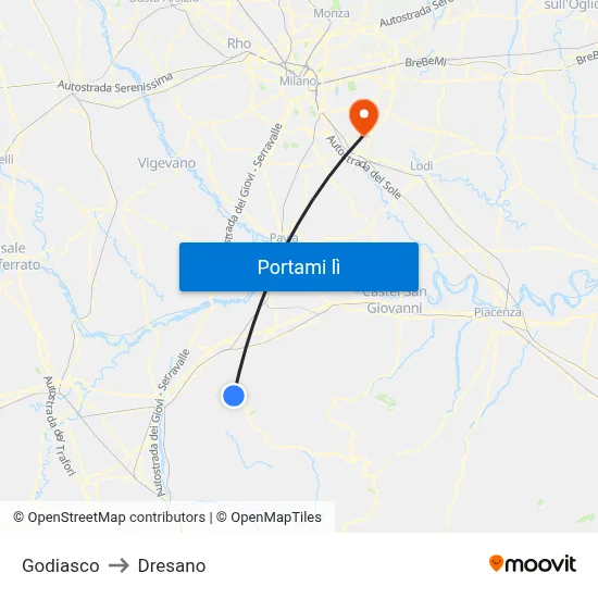 Godiasco to Dresano map