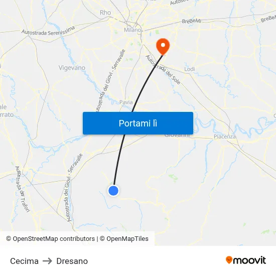 Cecima to Dresano map