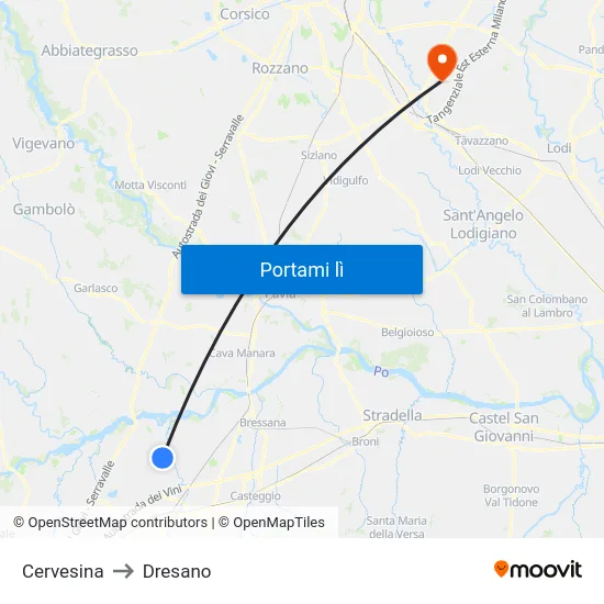 Cervesina to Dresano map