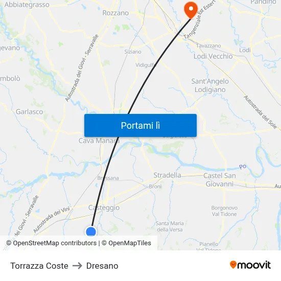 Torrazza Coste to Dresano map