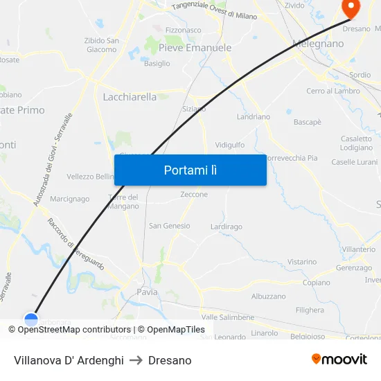 Villanova D' Ardenghi to Dresano map