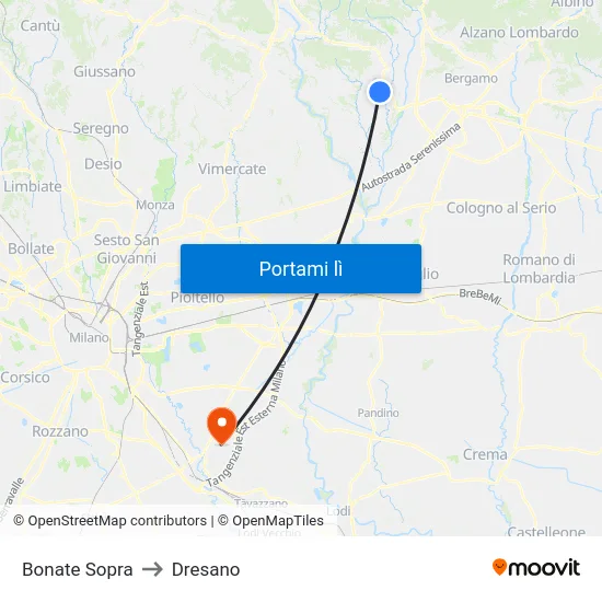 Bonate Sopra to Dresano map