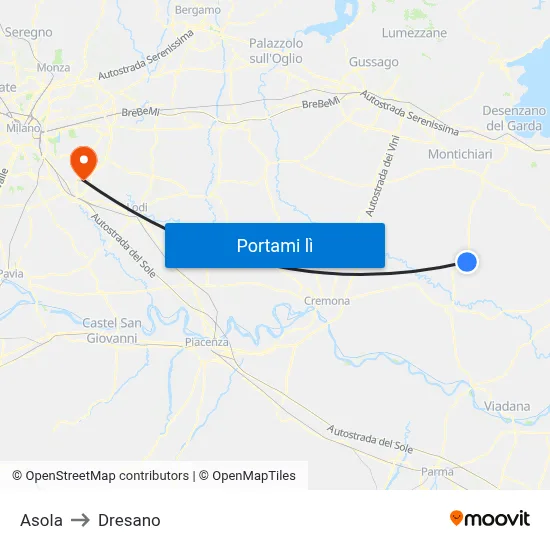 Asola to Dresano map