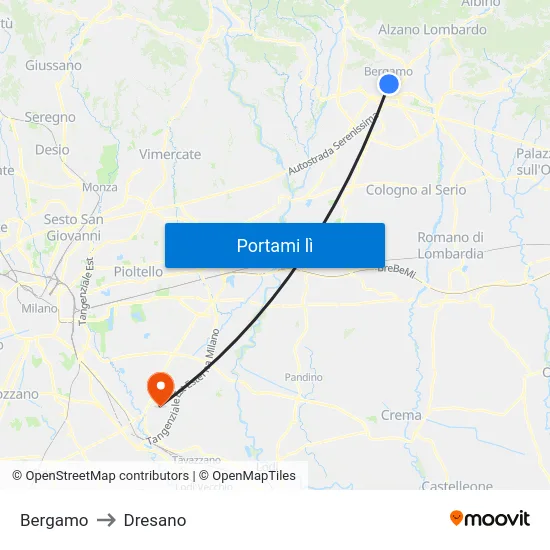 Bergamo to Dresano map