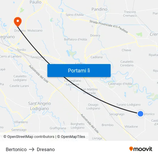 Bertonico to Dresano map
