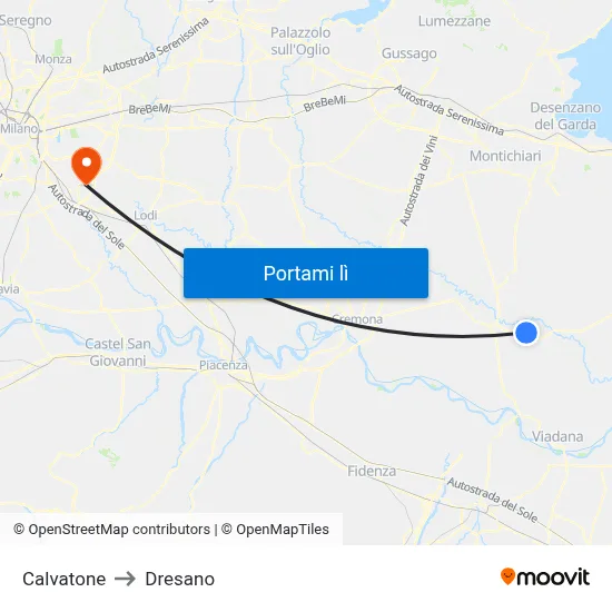 Calvatone to Dresano map