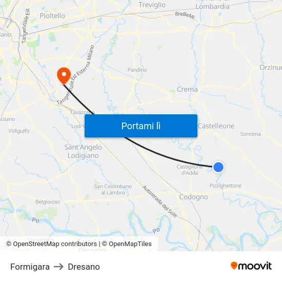 Formigara to Dresano map