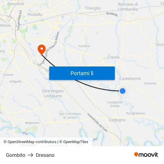 Gombito to Dresano map