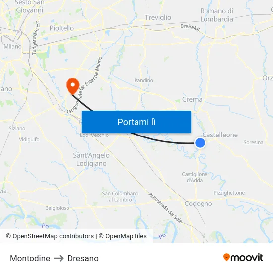 Montodine to Dresano map