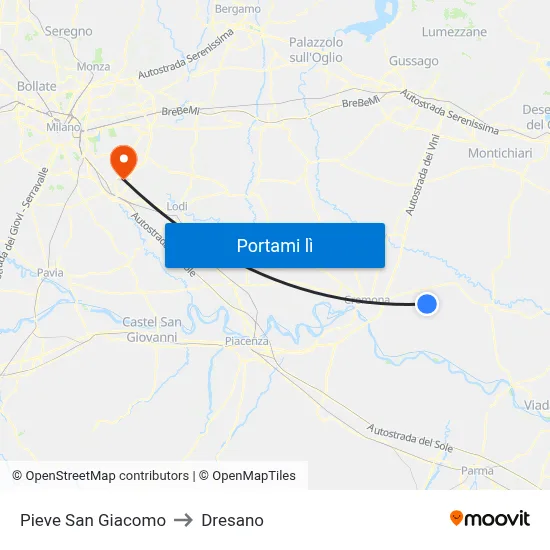 Pieve San Giacomo to Dresano map