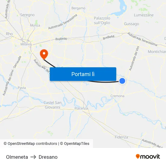 Olmeneta to Dresano map