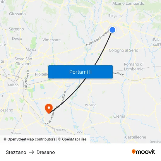 Stezzano to Dresano map