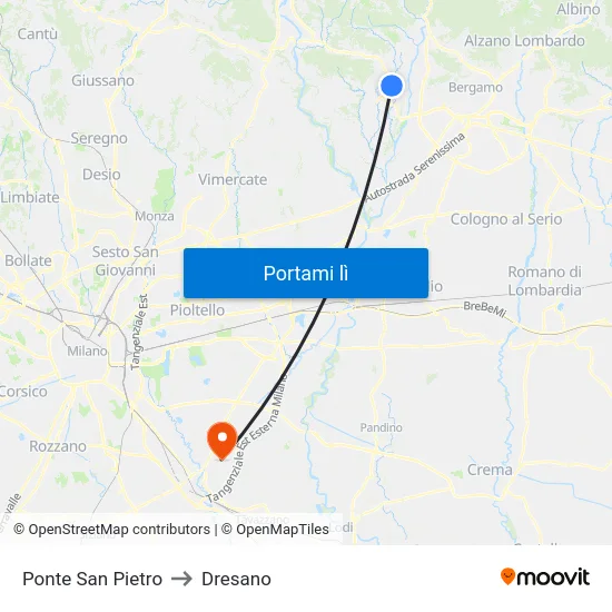 Ponte San Pietro to Dresano map