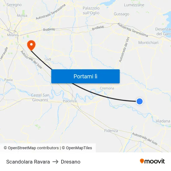 Scandolara Ravara to Dresano map