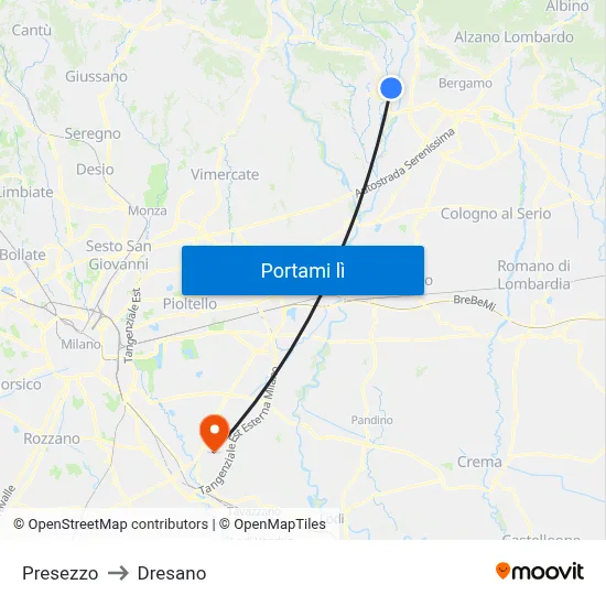 Presezzo to Dresano map