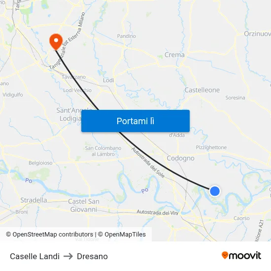 Caselle Landi to Dresano map
