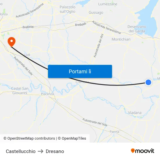 Castellucchio to Dresano map