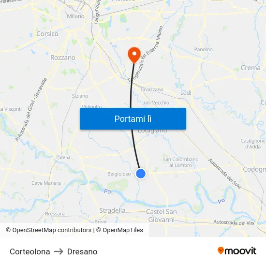 Corteolona to Dresano map