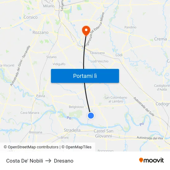 Costa De' Nobili to Dresano map