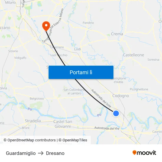 Guardamiglio to Dresano map