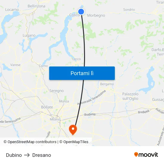 Dubino to Dresano map