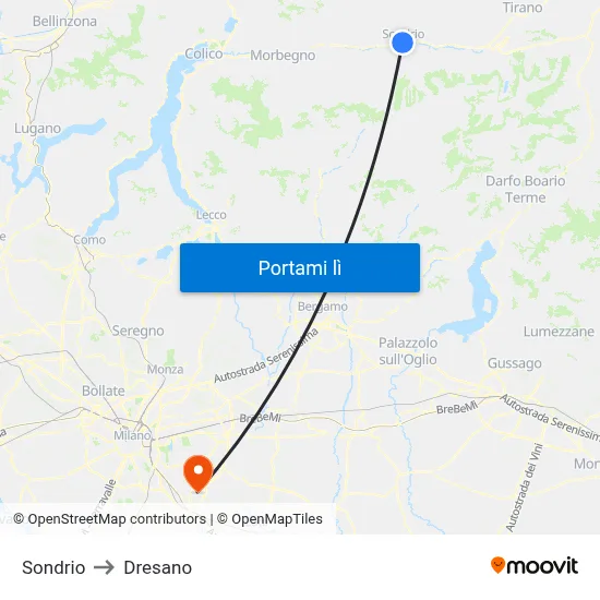 Sondrio to Dresano map