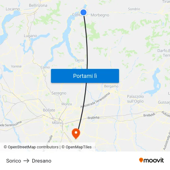 Sorico to Dresano map