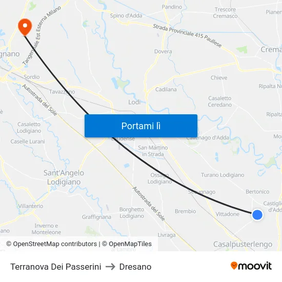 Terranova Dei Passerini to Dresano map