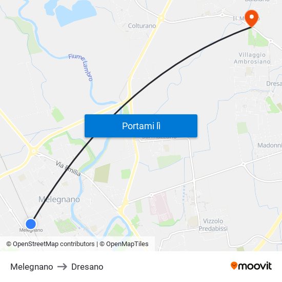 Melegnano to Dresano map