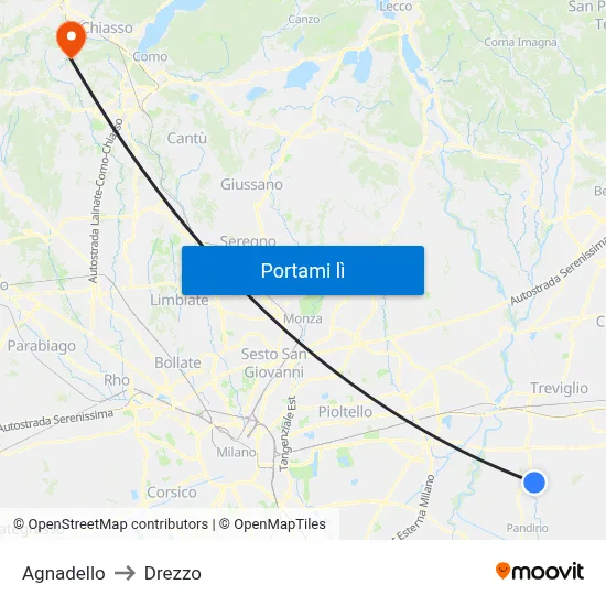 Agnadello to Drezzo map