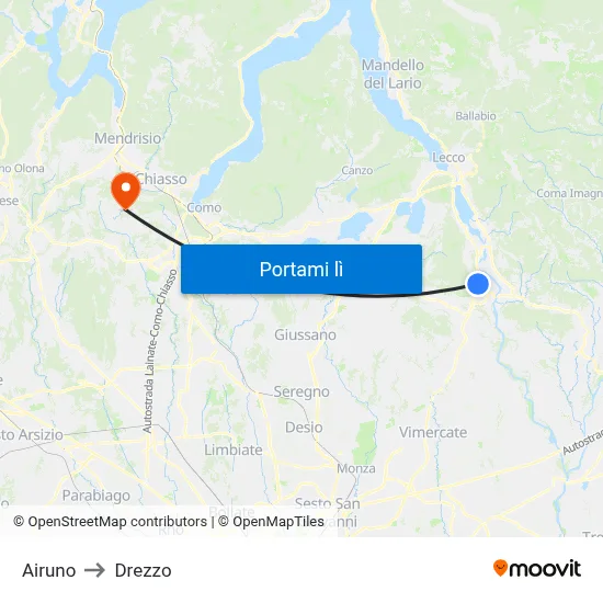 Airuno to Drezzo map