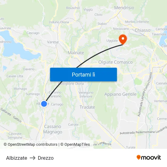 Albizzate to Drezzo map