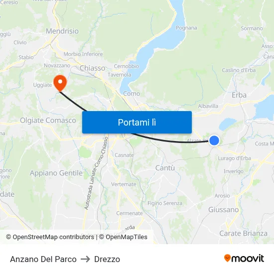 Anzano Del Parco to Drezzo map