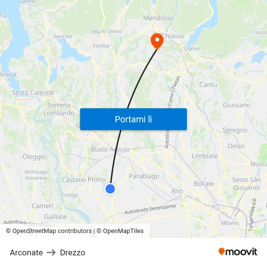 Arconate to Drezzo map