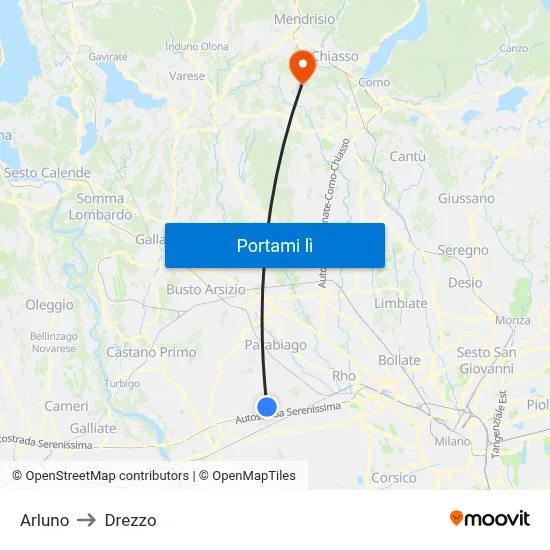 Arluno to Drezzo map
