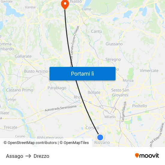 Assago to Drezzo map