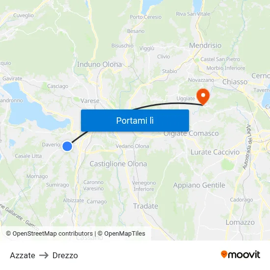 Azzate to Drezzo map