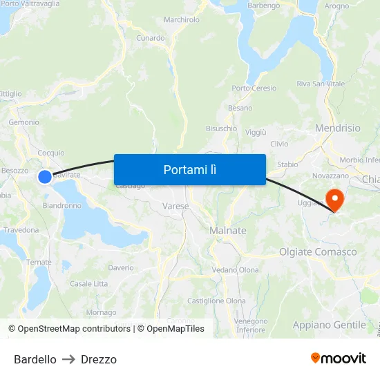 Bardello to Drezzo map