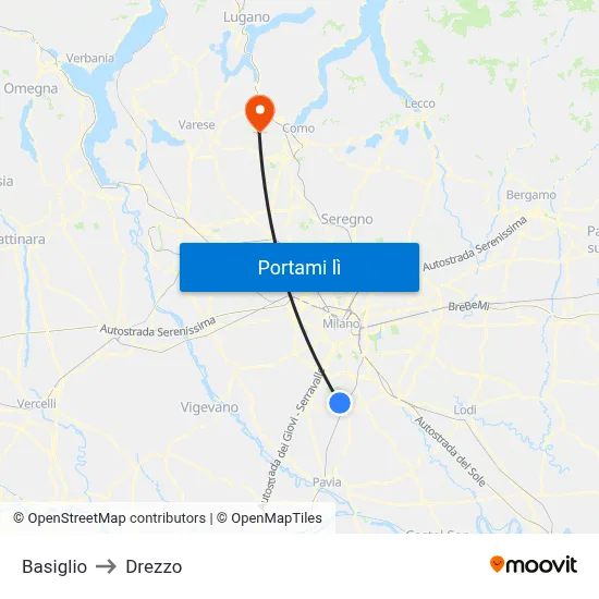 Basiglio to Drezzo map