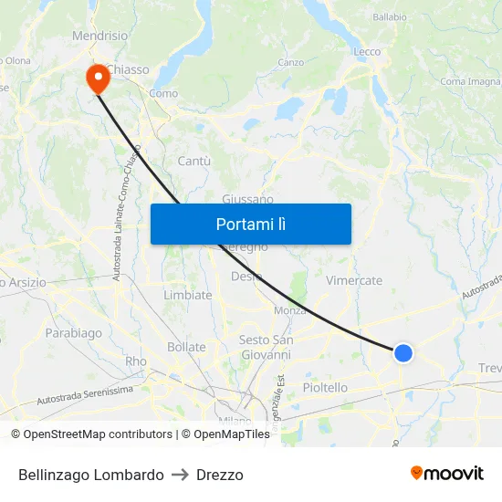 Bellinzago Lombardo to Drezzo map