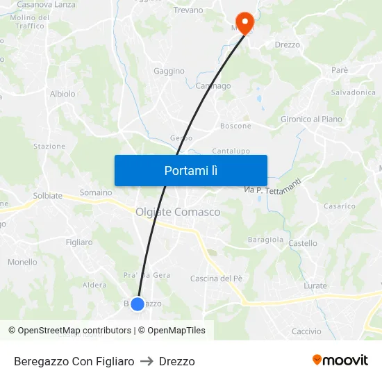 Beregazzo Con Figliaro to Drezzo map